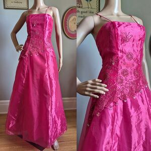 Vintage Poly USA Prom Gown Maxi Dress Pink Princess Butterfly Charm Size XS